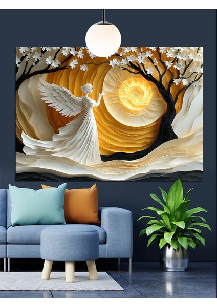 Melek ve Ağaç Dekoratif Kanvas - Mdf Ahşap Tablo fırsatları
