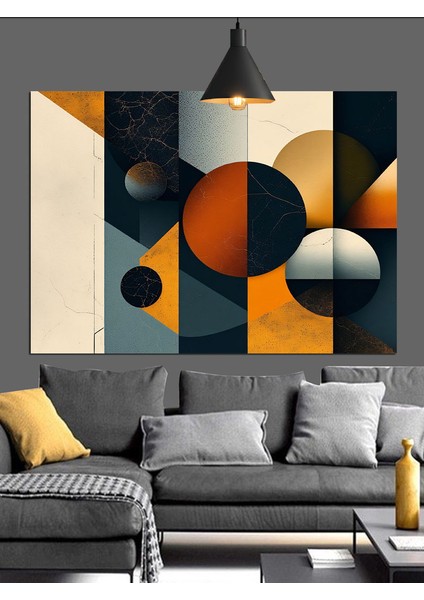Soyut Geometrik Desen Turuncu Dekoratif Kanvas - Mdf Ahşap Tablo