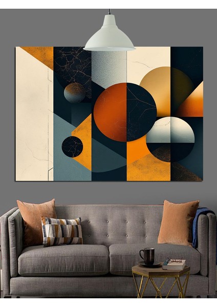 Soyut Geometrik Desen Turuncu Dekoratif Kanvas - Mdf Ahşap Tablo fiyatları