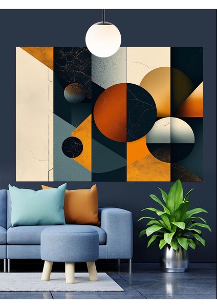 Soyut Geometrik Desen Turuncu Dekoratif Kanvas - Mdf Ahşap Tablo fırsatları
