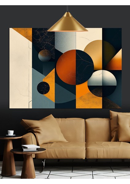 Soyut Geometrik Desen Turuncu Dekoratif Kanvas - Mdf Ahşap Tablo indirimleri