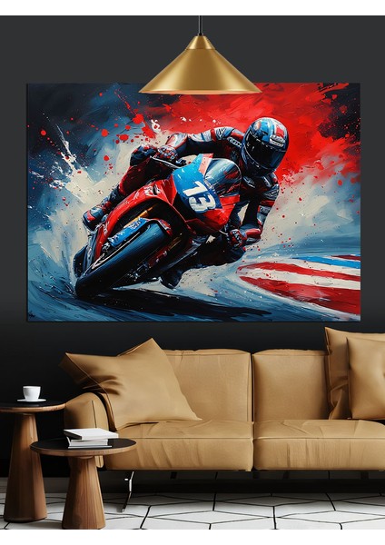 Kırmızı Mavi Motosiklet Hız Dekoratif Kanvas - Mdf Ahşap Tablo modelleri