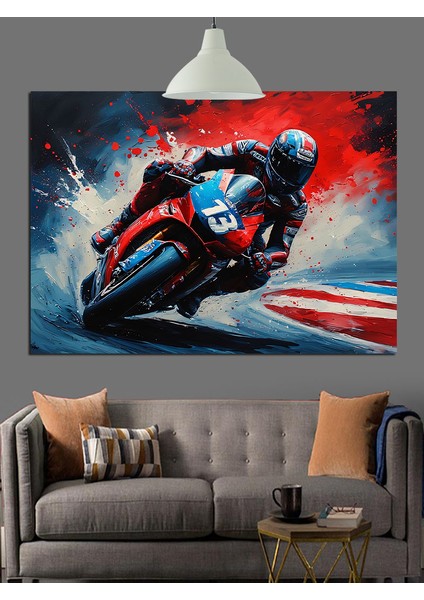 Kırmızı Mavi Motosiklet Hız Dekoratif Kanvas - Mdf Ahşap Tablo indirimleri