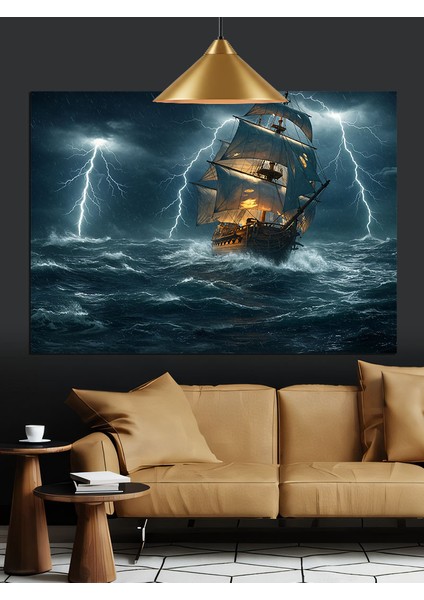 Fırtınalı Deniz Korsan Gemisi Dekoratif Kanvas - Mdf Ahşap Tablo