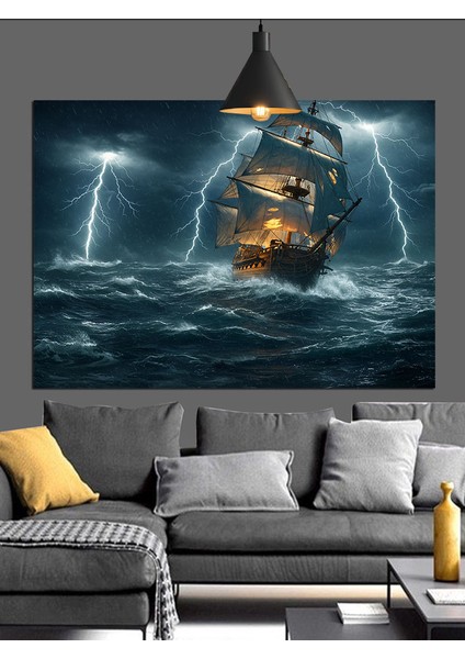 Fırtınalı Deniz Korsan Gemisi Dekoratif Kanvas - Mdf Ahşap Tablo fiyatları