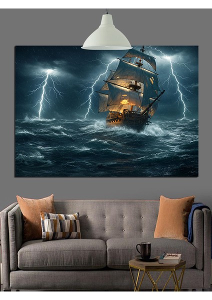 Fırtınalı Deniz Korsan Gemisi Dekoratif Kanvas - Mdf Ahşap Tablo modelleri