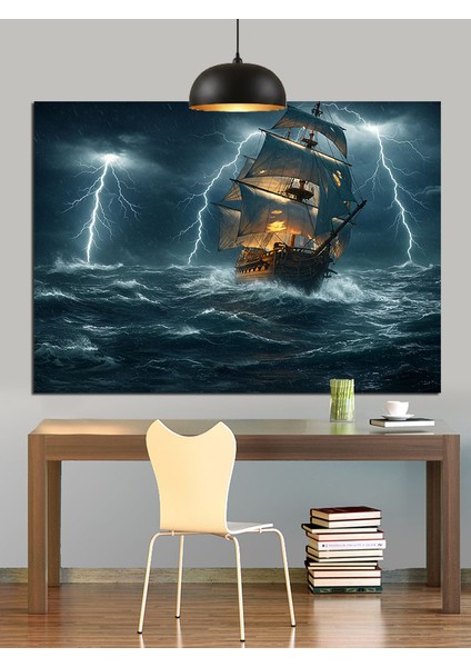Fırtınalı Deniz Korsan Gemisi Dekoratif Kanvas - Mdf Ahşap Tablo fırsatları