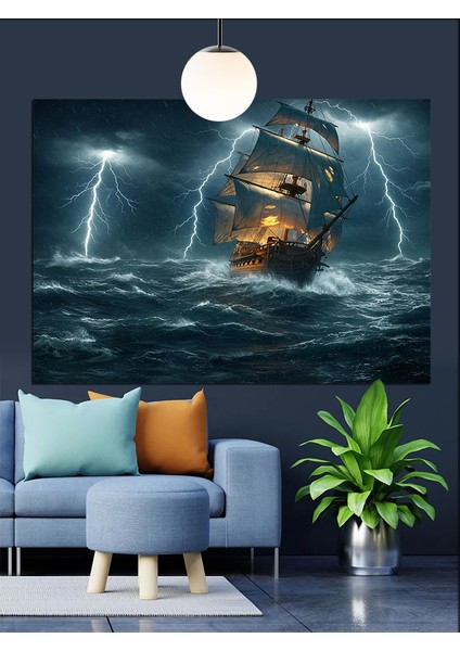 Fırtınalı Deniz Korsan Gemisi Dekoratif Kanvas - Mdf Ahşap Tablo indirimleri