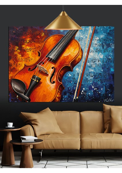Keman Alevli Müzik Enstrümanı Dekoratif Kanvas - Mdf Ahşap Tablo fiyatları