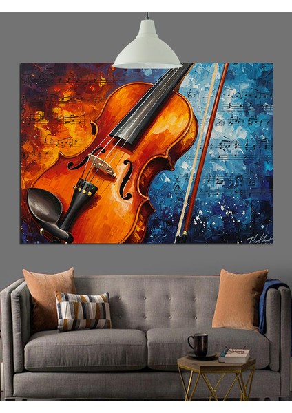 Keman Alevli Müzik Enstrümanı Dekoratif Kanvas - Mdf Ahşap Tablo fırsatları
