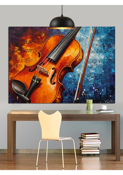 Keman Alevli Müzik Enstrümanı Dekoratif Kanvas - Mdf Ahşap Tablo indirimleri