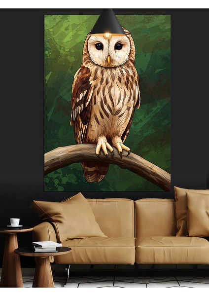 Büyük Gözlü Kahverengi Baykuş Oturuşu Dekoratif Kanvas - Mdf Ahşap Tablo modelleri