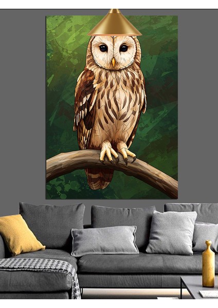 Büyük Gözlü Kahverengi Baykuş Oturuşu Dekoratif Kanvas - Mdf Ahşap Tablo fırsatları