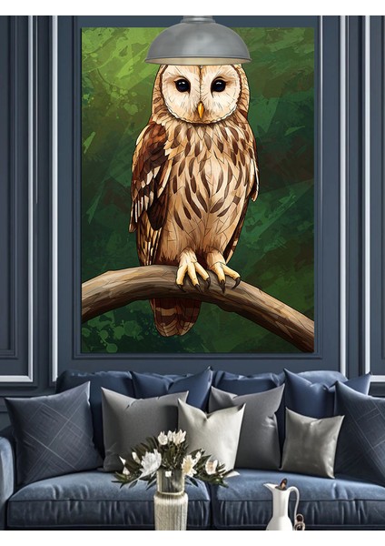 Büyük Gözlü Kahverengi Baykuş Oturuşu Dekoratif Kanvas - Mdf Ahşap Tablo indirimleri