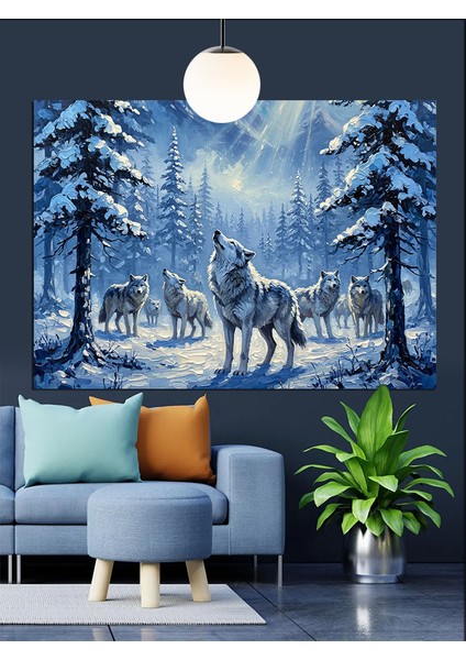 Karlı Ormanda Vahşi Kurtlar Dekoratif Kanvas - Mdf Ahşap Tablo fiyatları