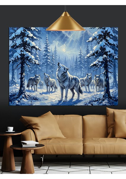 Karlı Ormanda Vahşi Kurtlar Dekoratif Kanvas - Mdf Ahşap Tablo modelleri
