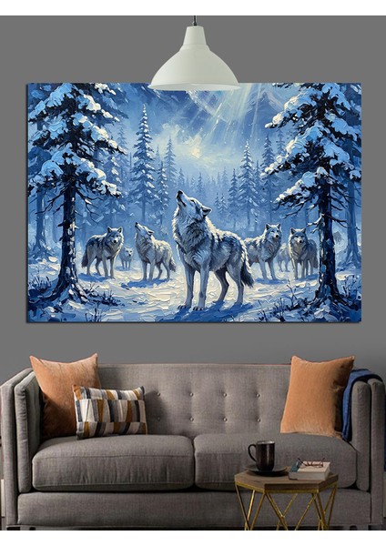 Karlı Ormanda Vahşi Kurtlar Dekoratif Kanvas - Mdf Ahşap Tablo indirimleri