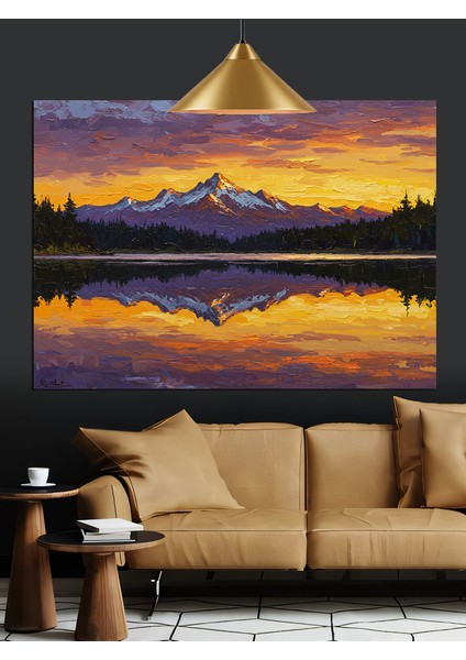 Gün Batımı Göl Dağ Manzara Dekoratif Kanvas - Mdf Ahşap Tablo modelleri