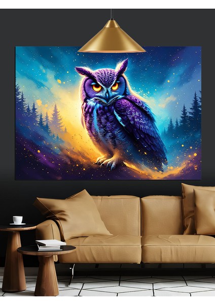 Parlak Mavi Baykuş Portresi Dekoratif Kanvas - Mdf Ahşap Tablo fiyatları