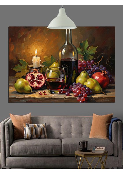 Şarap ve Meyveler Dekoratif Kanvas - Mdf Ahşap Tablo