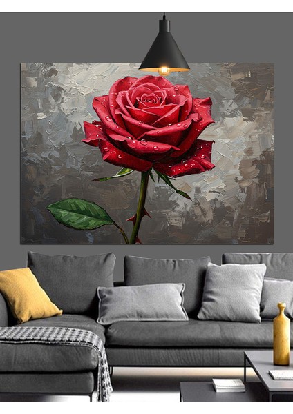 Tek Kırmızı Gül Detayı Dekoratif Kanvas - Mdf Ahşap Tablo modelleri