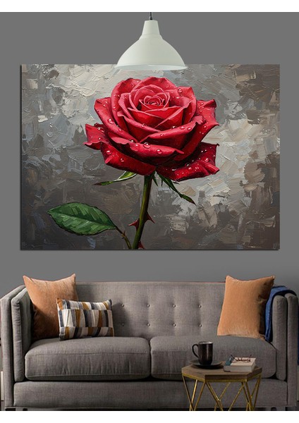 Tek Kırmızı Gül Detayı Dekoratif Kanvas - Mdf Ahşap Tablo fırsatları