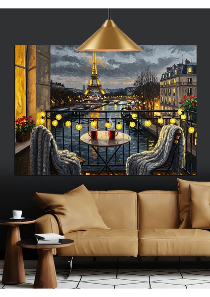 Eyfel Kulesi Paris Şehir Gecesi Dekoratif Kanvas - Mdf Ahşap Tablo