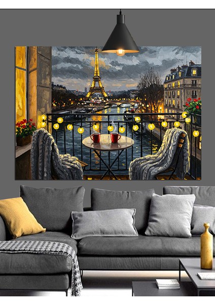 Eyfel Kulesi Paris Şehir Gecesi Dekoratif Kanvas - Mdf Ahşap Tablo fiyatları