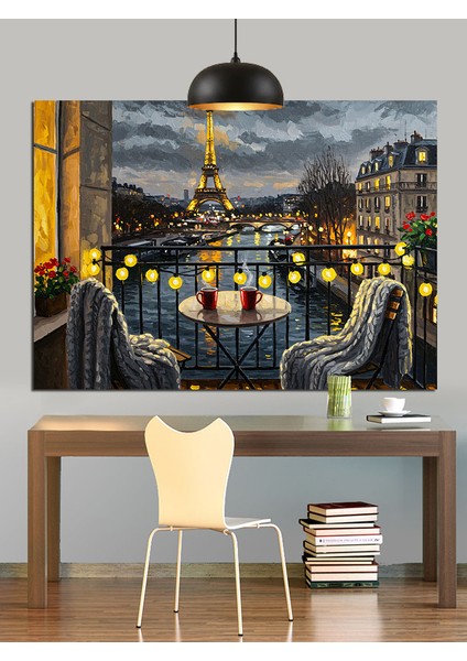 Eyfel Kulesi Paris Şehir Gecesi Dekoratif Kanvas - Mdf Ahşap Tablo fırsatları