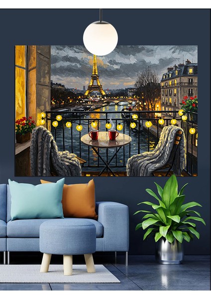 Eyfel Kulesi Paris Şehir Gecesi Dekoratif Kanvas - Mdf Ahşap Tablo indirimleri