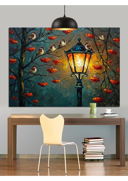 Sokak Lambası Yanan Fener Dekoratif Kanvas - Mdf Ahşap Tablo indirimleri