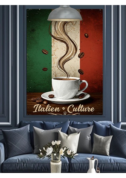 Italya'da Kahve Kültürünü Kutlama Posteri Dekoratif Kanvas - Mdf Ahşap Tablo