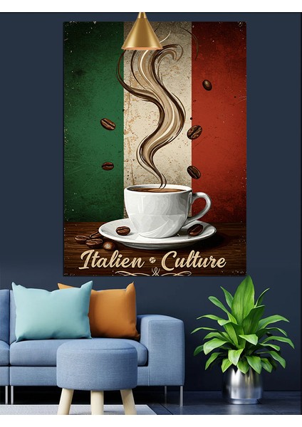 Italya'da Kahve Kültürünü Kutlama Posteri Dekoratif Kanvas - Mdf Ahşap Tablo modelleri