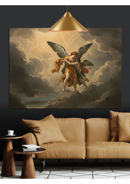 Işık Huzmesi Melek Kanatları Figürü Dekoratif Kanvas - Mdf Ahşap Tablo