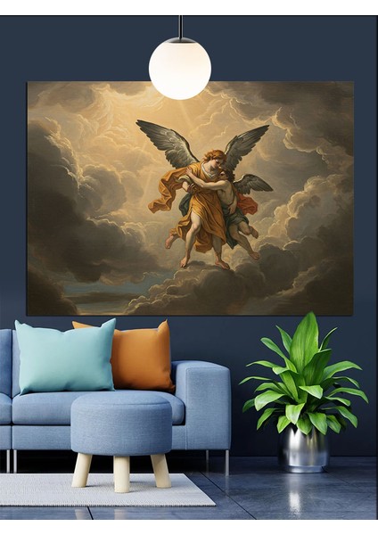 Işık Huzmesi Melek Kanatları Figürü Dekoratif Kanvas - Mdf Ahşap Tablo indirimleri