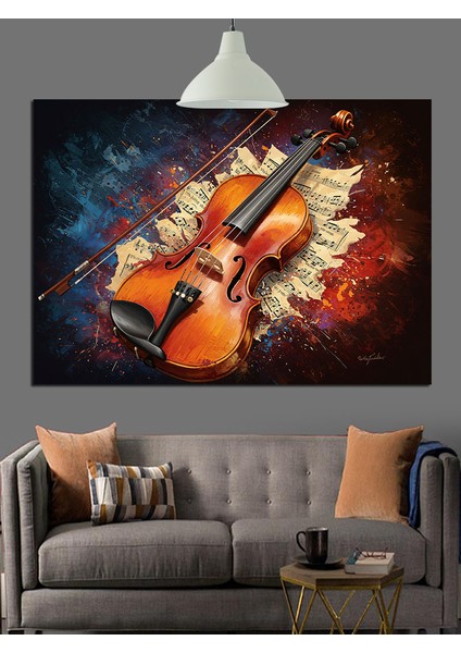 Eski Ahşap Keman Yanar Enstrüman Dekoratif Kanvas - Mdf Ahşap Tablo fiyatları