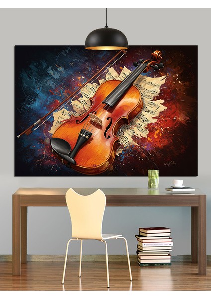 Eski Ahşap Keman Yanar Enstrüman Dekoratif Kanvas - Mdf Ahşap Tablo modelleri