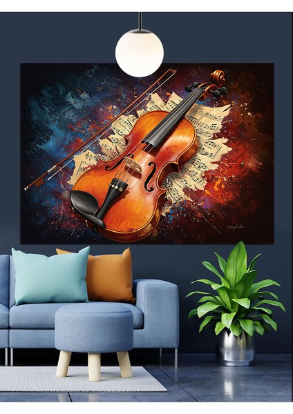 Eski Ahşap Keman Yanar Enstrüman Dekoratif Kanvas - Mdf Ahşap Tablo fırsatları