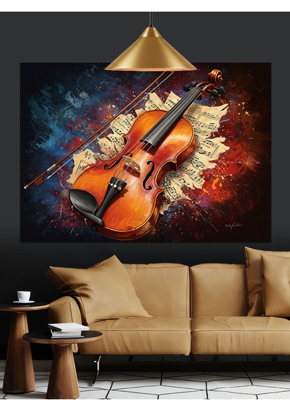 Eski Ahşap Keman Yanar Enstrüman Dekoratif Kanvas - Mdf Ahşap Tablo indirimleri