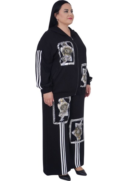 Kadın Ekstra Battal Kapüşonlu Viskon Fermuarlı Alt Üst Takım fiyatları