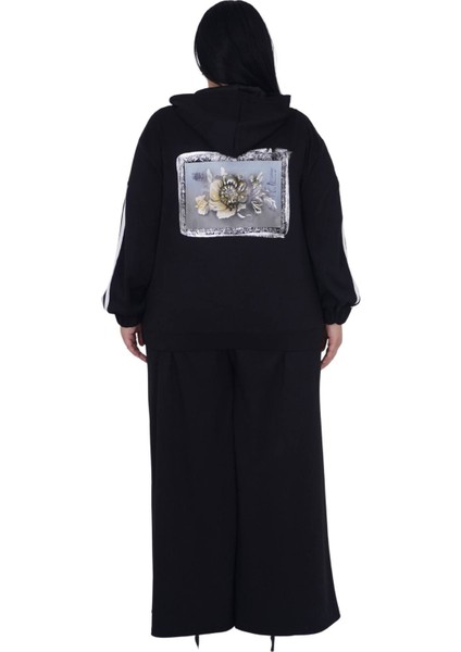 Kadın Ekstra Battal Kapüşonlu Viskon Fermuarlı Alt Üst Takım modelleri