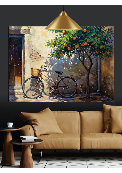 Bisiklet Ağaç Sokak Işık Dekoratif Kanvas - Mdf Ahşap Tablo modelleri