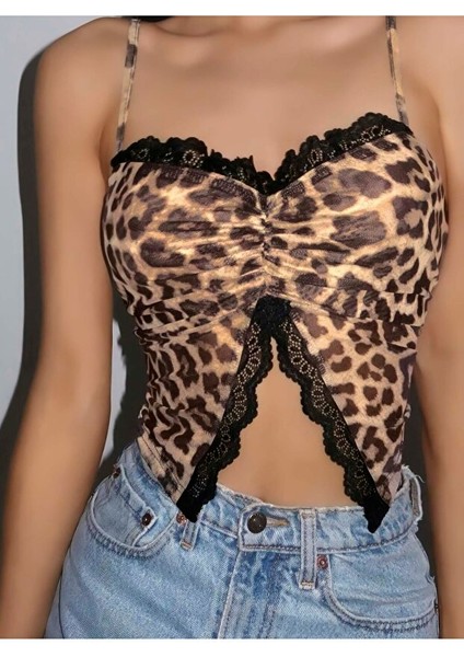 Leopar Kadın Crop ,gece Şıklığı ve Özel Günler Için Şık Kısa Üst fiyatları