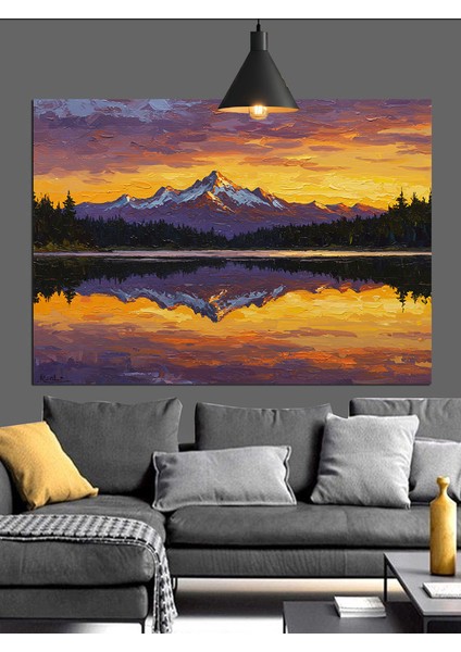Gün Batımı Göl Dağ Manzara Dekoratif Kanvas - Mdf Ahşap Tablo fırsatları