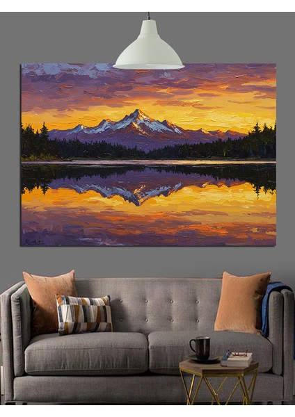 Gün Batımı Göl Dağ Manzara Dekoratif Kanvas - Mdf Ahşap Tablo indirimleri