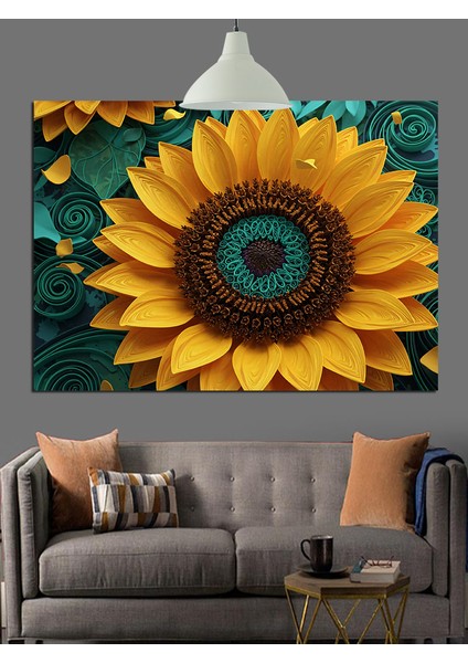 Büyük Sarı Ayçiçeği Portresi Dekoratif Kanvas - Mdf Ahşap Tablo