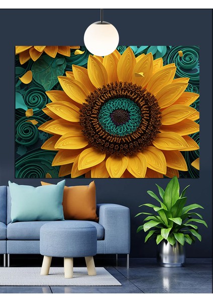 Büyük Sarı Ayçiçeği Portresi Dekoratif Kanvas - Mdf Ahşap Tablo modelleri
