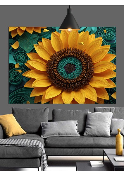 Büyük Sarı Ayçiçeği Portresi Dekoratif Kanvas - Mdf Ahşap Tablo indirimleri