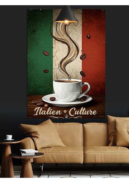 Italya'da Kahve Kültürünü Kutlama Posteri Dekoratif Kanvas - Mdf Ahşap Tablo fırsatları