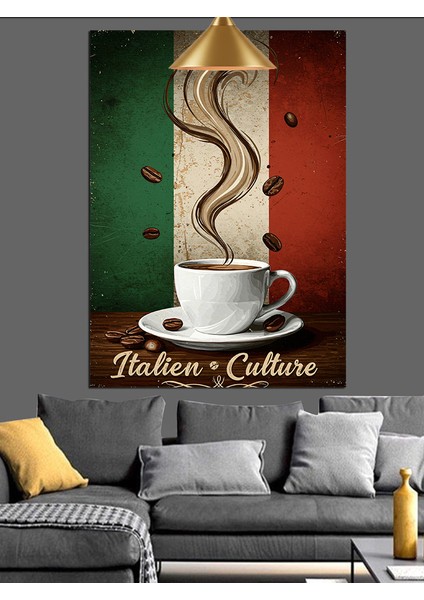 Italya'da Kahve Kültürünü Kutlama Posteri Dekoratif Kanvas - Mdf Ahşap Tablo indirimleri